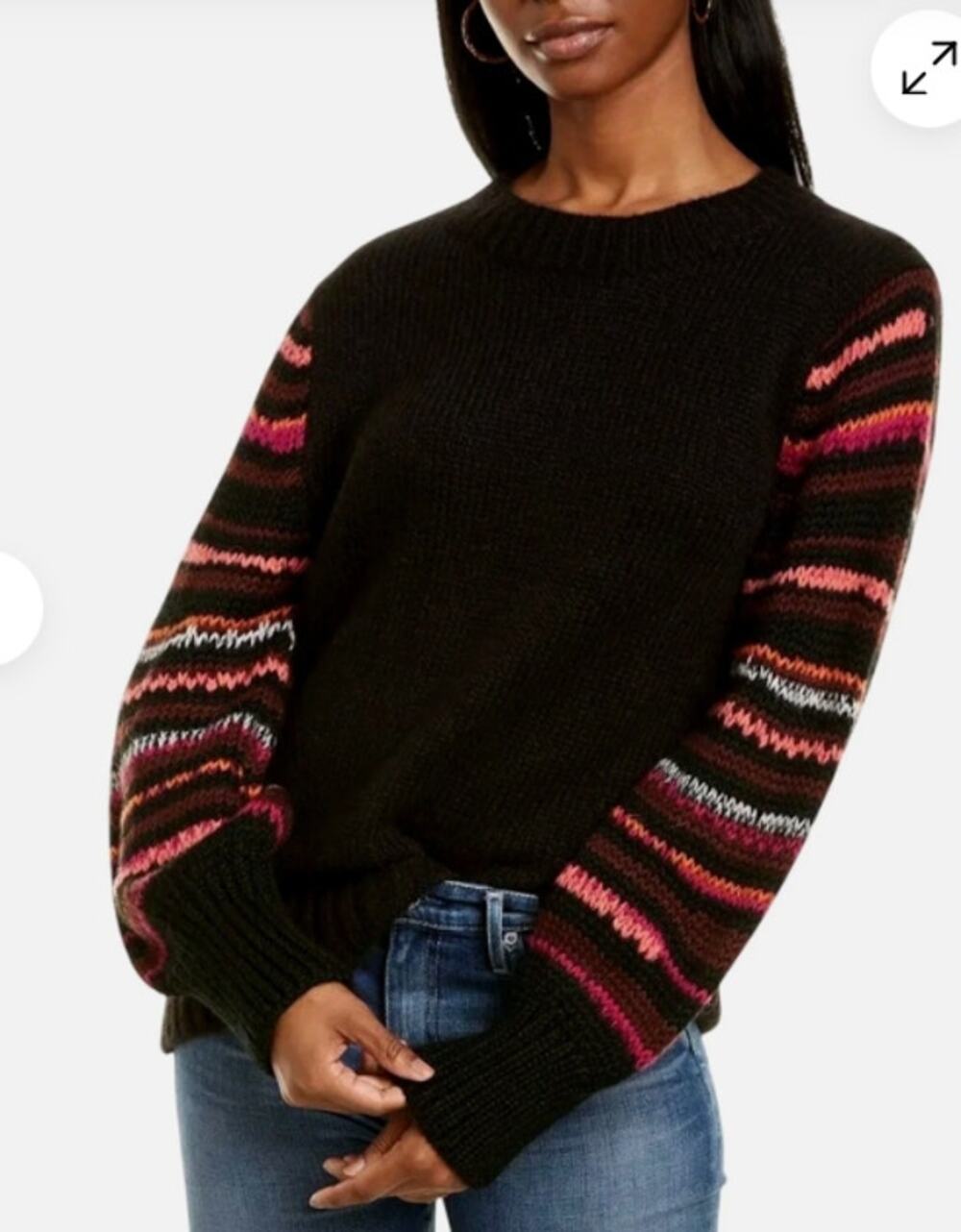 Johnny Was Kurt Alpaca Sweater Small Black Striped Sleeve Knit Pullover Peru